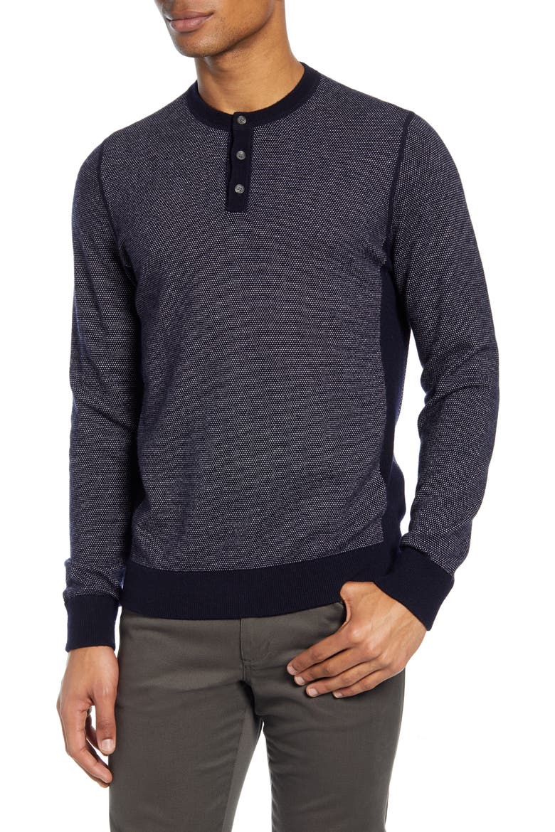 Slim Fit Bird's Eye Henley Wool & Cashmere Sweater, Main, color, COASTAL/PEARL