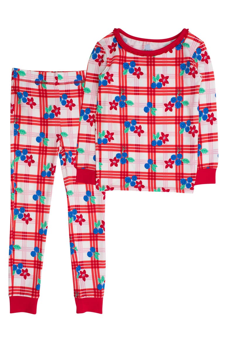 Modal Blend Ruffle Long Sleeve Pajama Set, Main, color, Red White & Blueberry