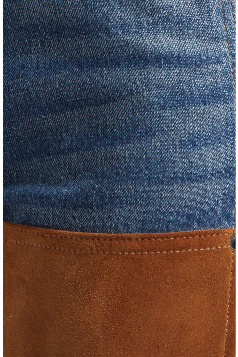 Dylan High Waist Suede Trim Straight Leg Jeans, Alternate, color, EQUINOX BLUE