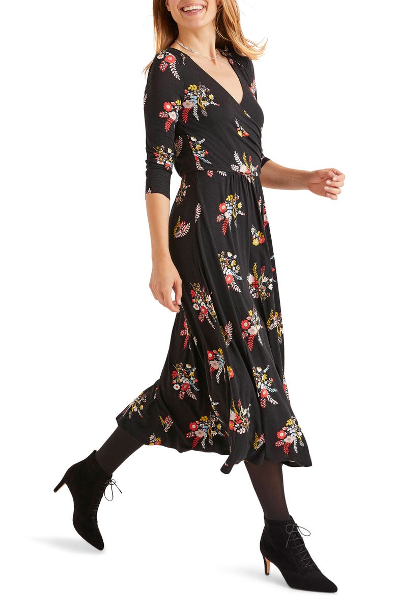 Boden Francesca Floral Jersey Midi Wrap Dress, Alternate, color,