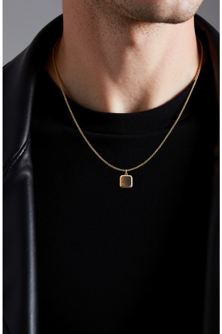 Men's Tiger's Eye Pendant Necklace, Alternate, color, BROWN