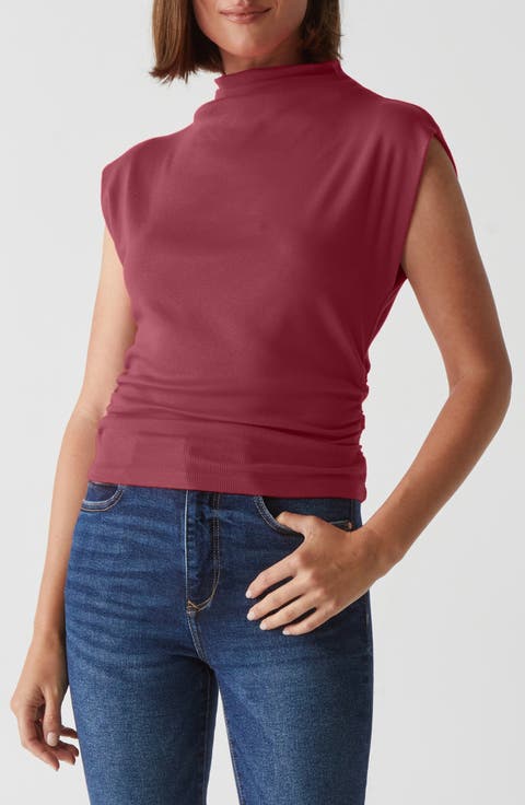 Amara Ruched Cowl Neck Rib T-Shirt