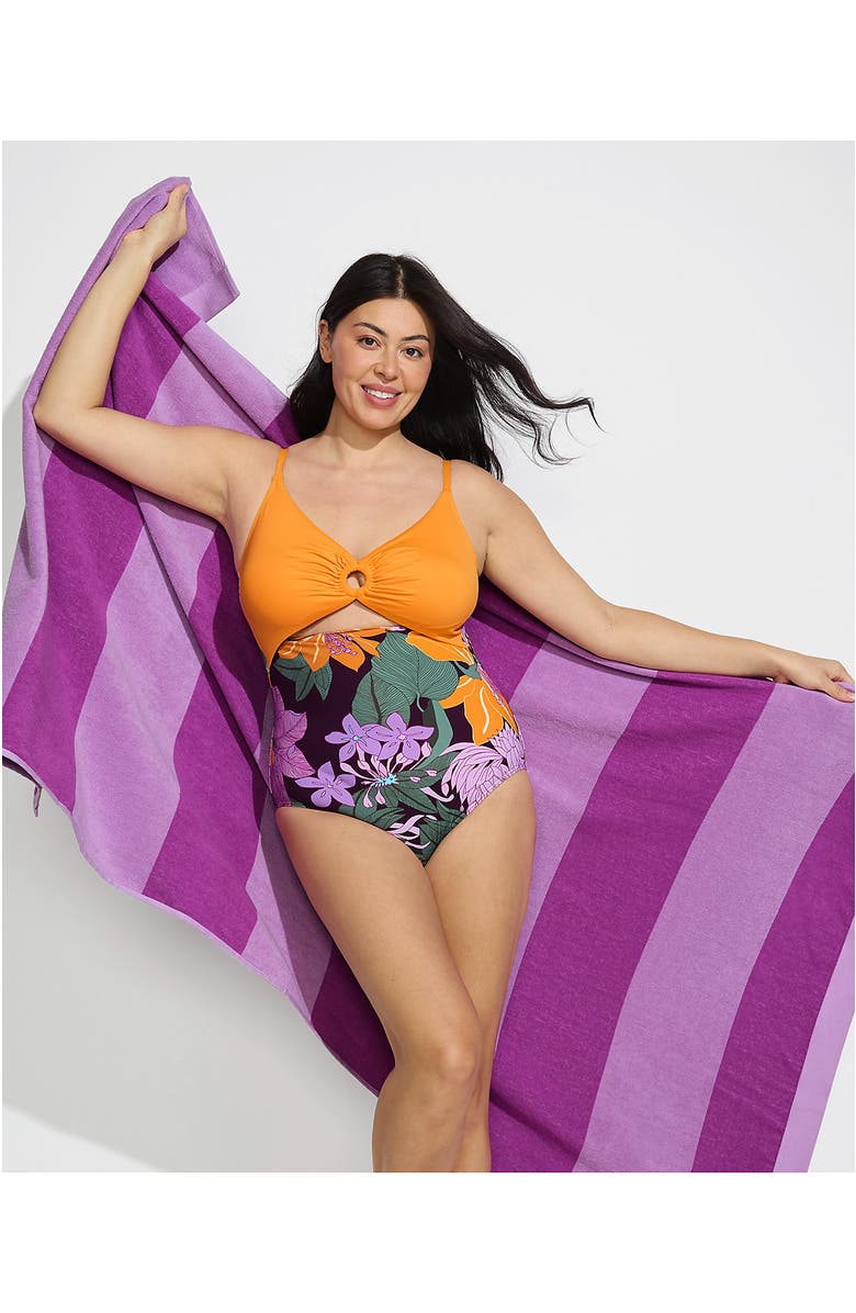 Lands' End O-Ring Monokini One Piece Swimsuit, Alternate, color, Dark Wine Floral Bloom/Mango