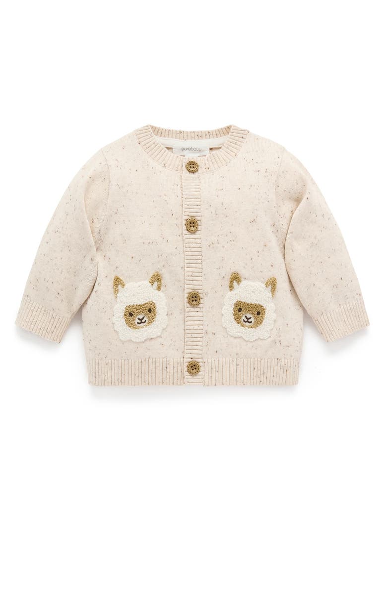 Purebaby Fiesta Friends Knit Cardigan, Main, color, Sand Neppy