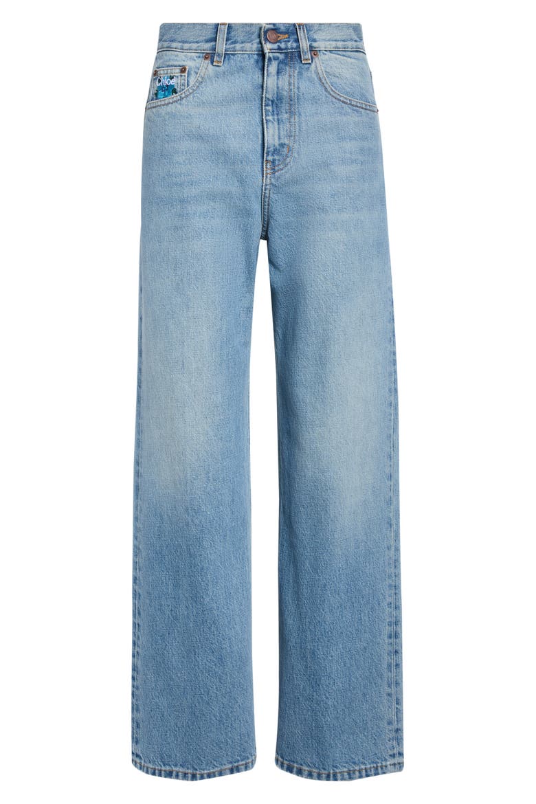 Embroidered High Waist Crop Wide Leg Jeans, Alternate, color, INDIAN BLUE