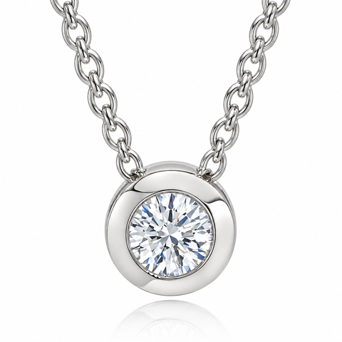 1/4Ct Natural Diamond Bezel Solitaire Pendant 14k Gold 18" Necklace