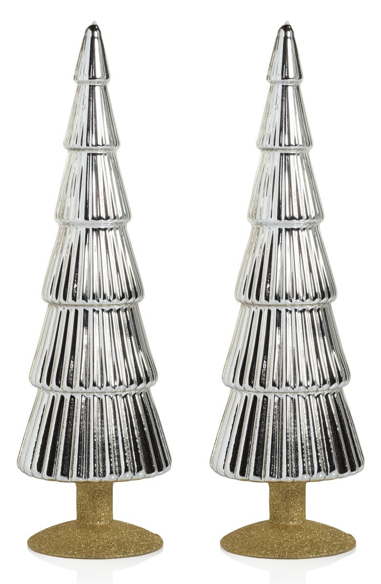 Zodax Set of 2 Dembe Glass Tree Figurines, Main, color, Silver/ Gold
