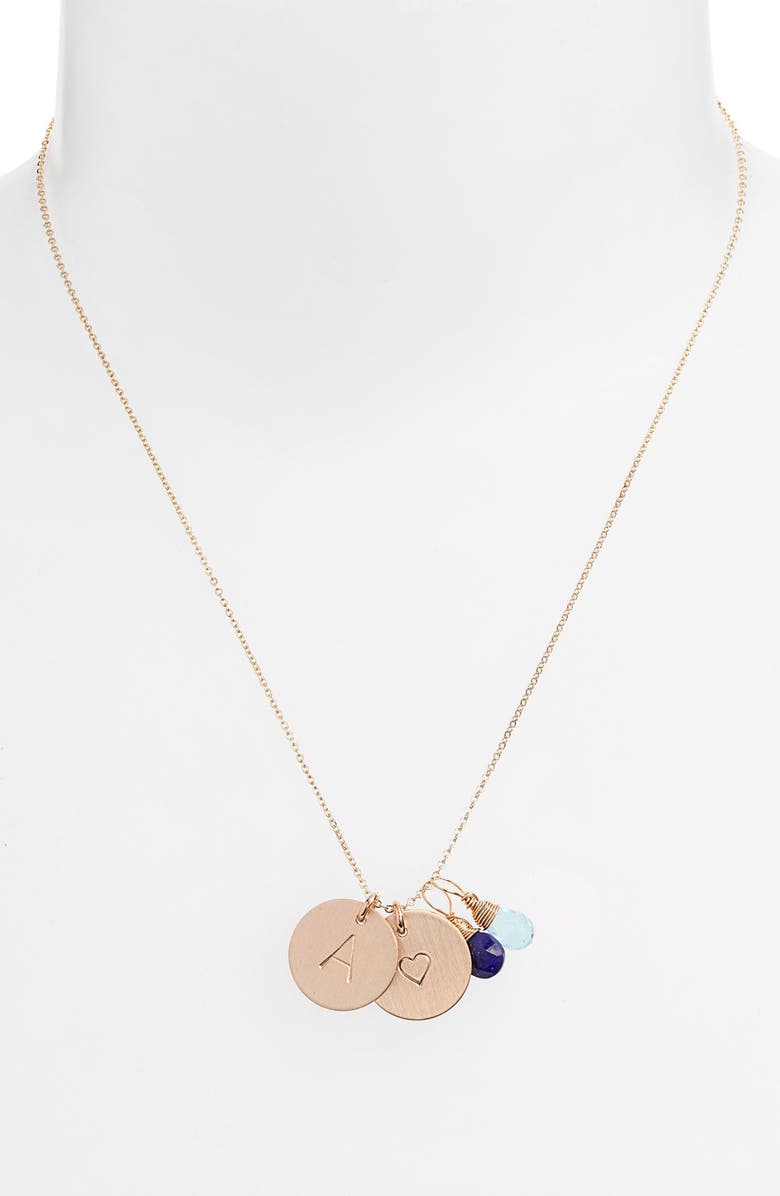 Nashelle Blue Quartz Initial & Heart 14k-Gold Fill Disc Necklace, Alternate, color,