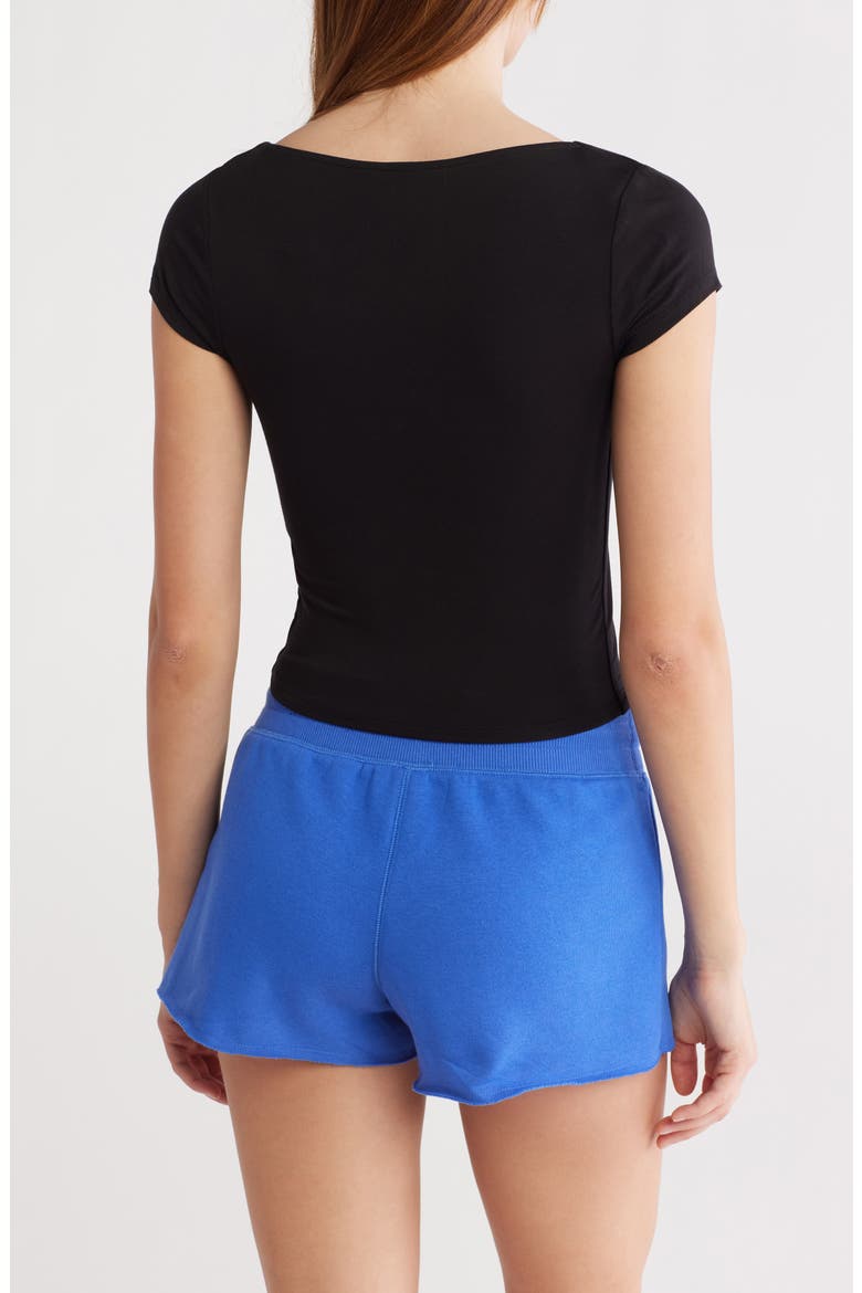 Scoop Neck Cap Sleeve Crop T-Shirt, Alternate, color, BLACK