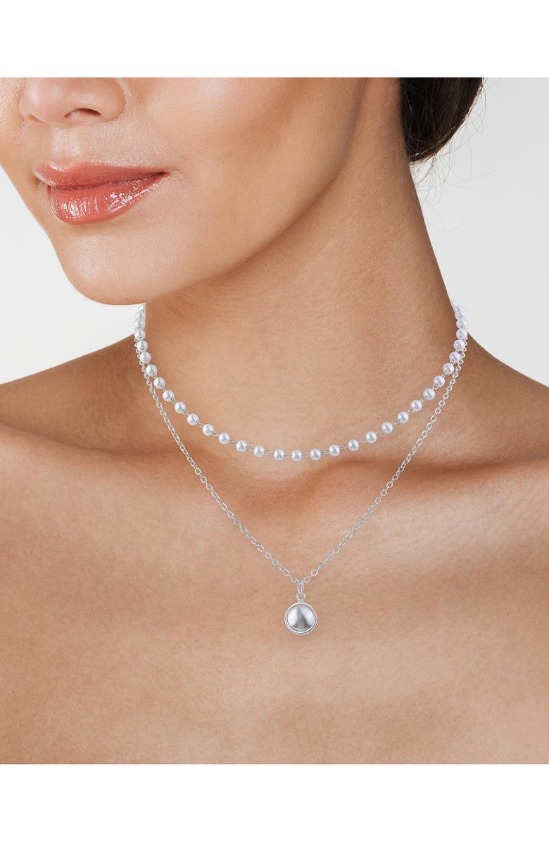 JARDIN Double Layer Faux Pearl & Pendant Necklace, Alternate, color, White/ Silver