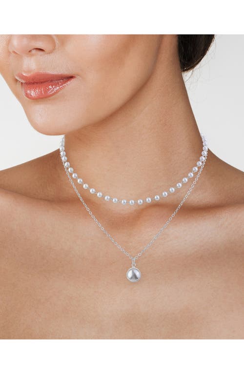 Jardin Double Layer Faux Pearl & Pendant Necklace In White/silver