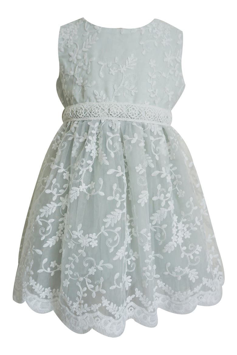 Kids' Embroidered Mesh Overlay Party Dress, Main, color, GREY