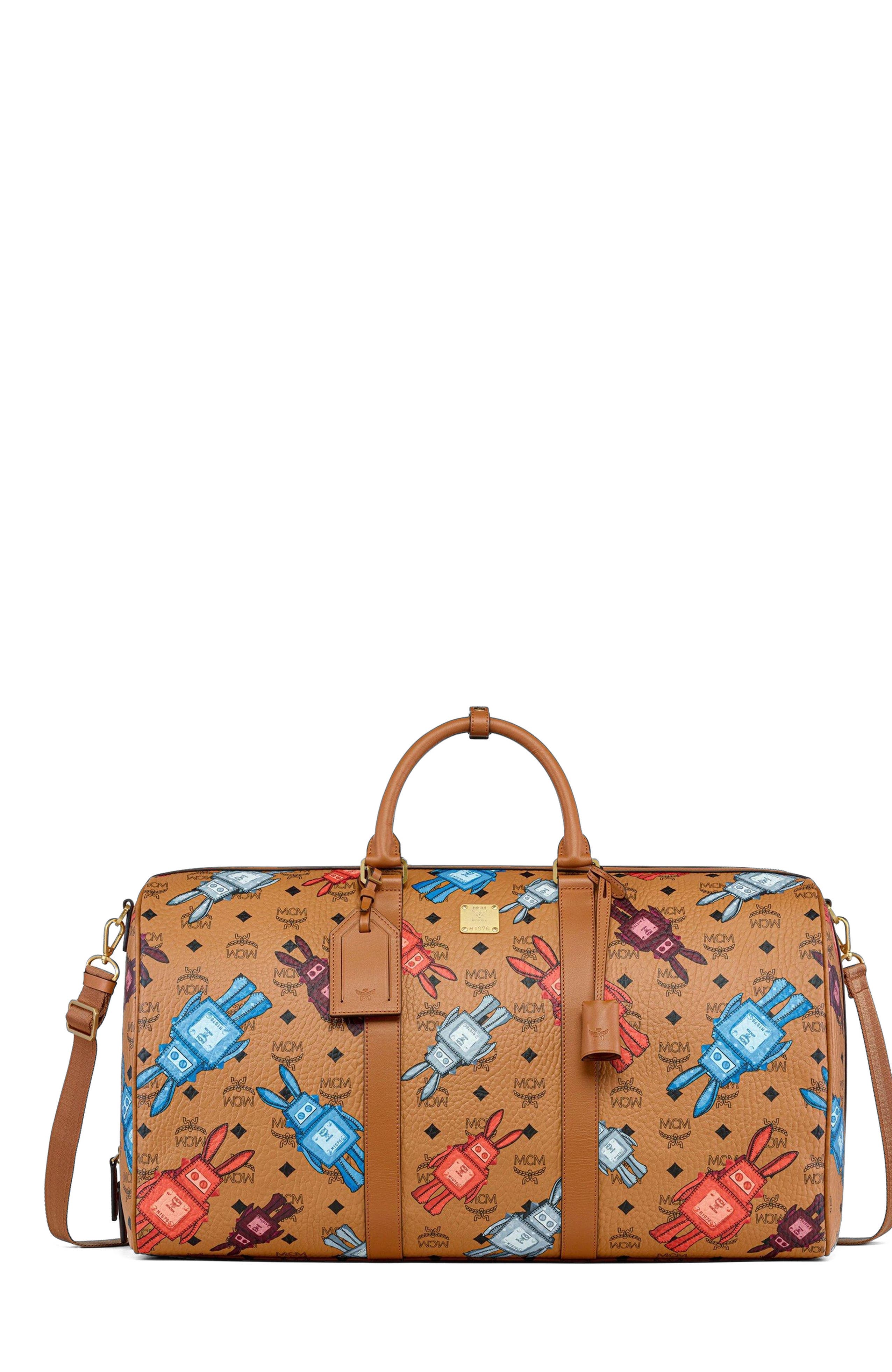 MCM X-Large Ottomar Weekender Bag in Rabot Visetos, Main, color, Cognac