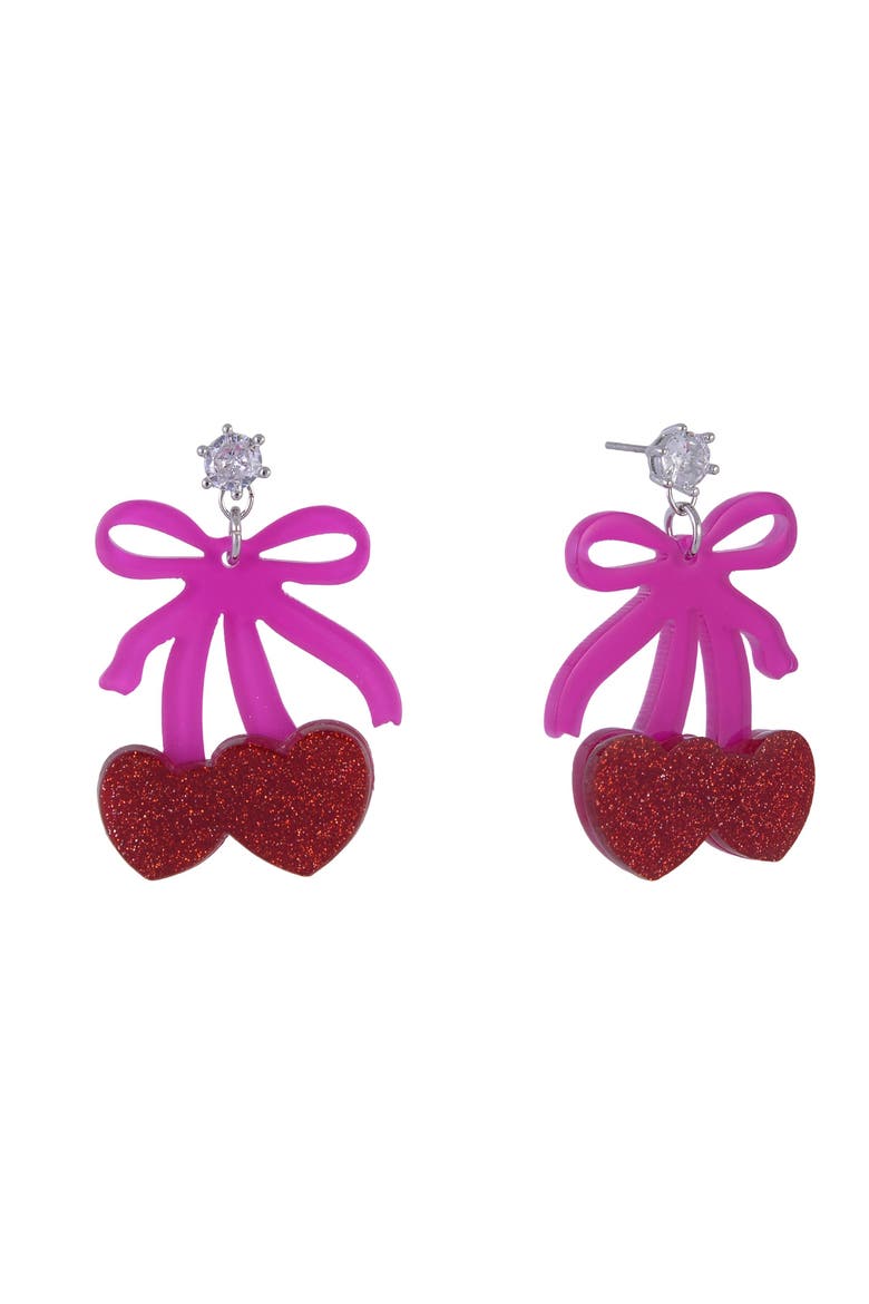 Pink Bow and Cherry Drop Earrings, Main, color, Pink