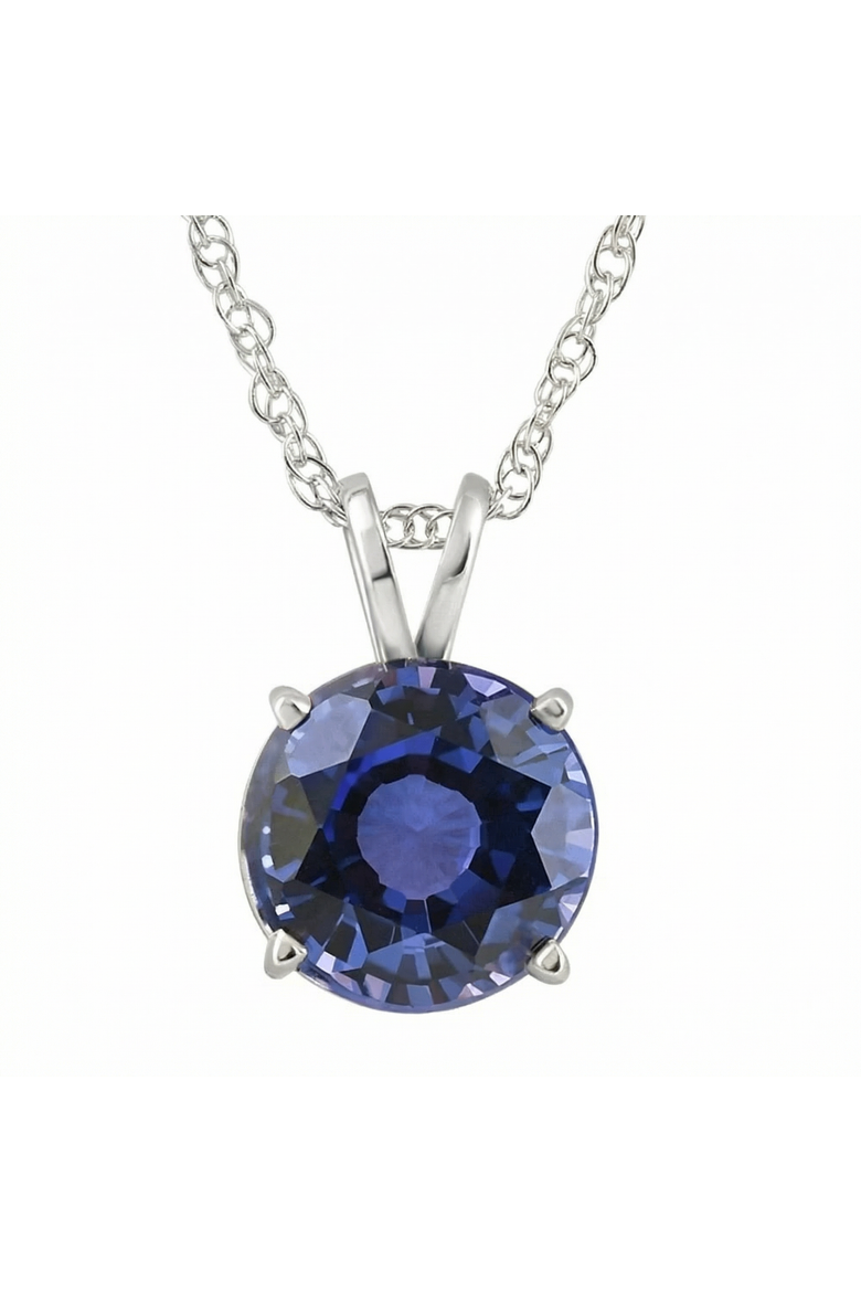 3.50Ct Round Blue Sapphire Solitaire Pendant 14k Gold Necklace Lab Grown 9MM, Main, color, White Gold