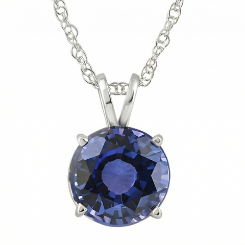 3.50Ct Round Blue Sapphire Solitaire Pendant 14k Gold Necklace Lab Grown 9MM