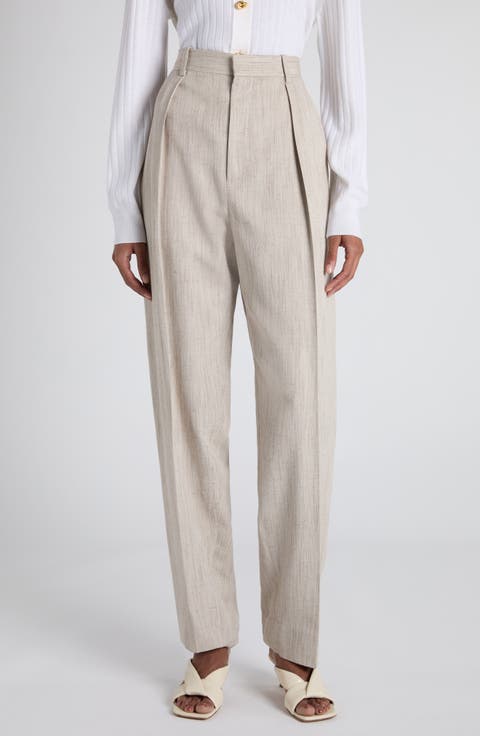 Pleated High Waist Tapered Trousers