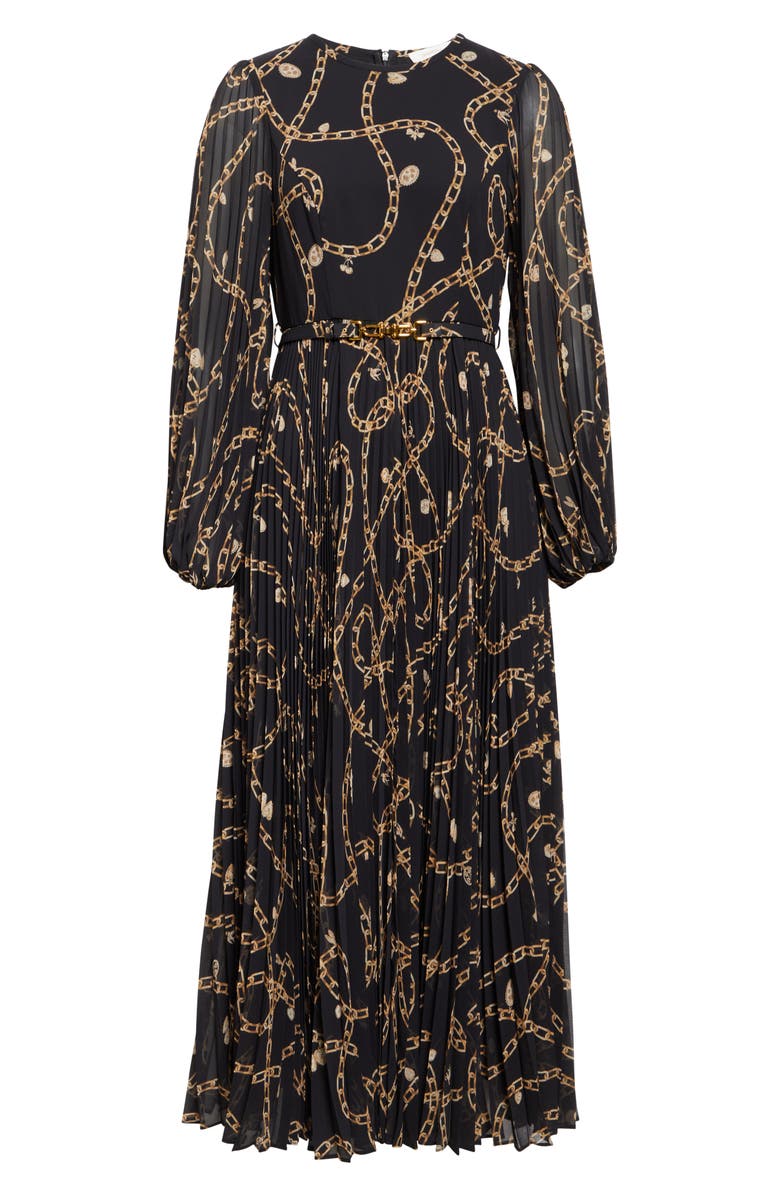 Zimmermann Chain Print Long Sleeve Sunray Pleated Dress, Alternate, color, Black Charms