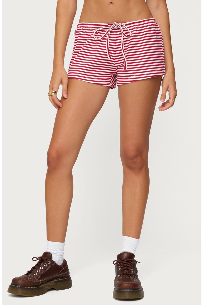 Jaine Stripe Drawstring Shorts, Main, color, BURGUNDY