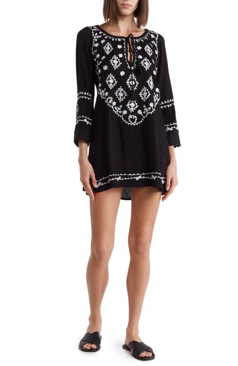 BOHO ME Embroidered Sequin Cover-Up Tunic, Main, color, Black
