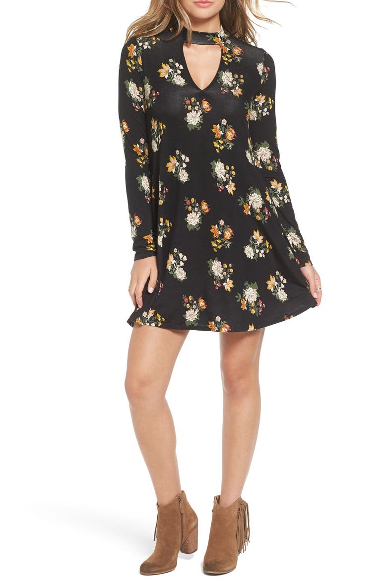 Mock Neck Knit Shift Dress, Main, color, BLACK/GOLD