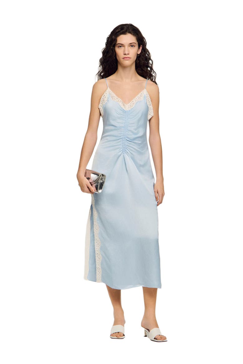 Satin-effect maxi dress with straps, Alternate, color, Sky blue