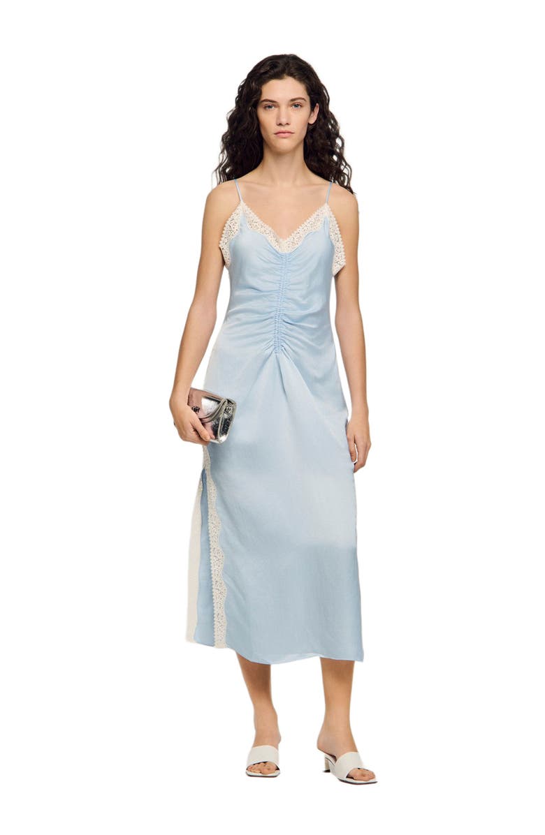 SANDRO Satin-effect maxi dress with straps, Alternate, color, Sky Blue