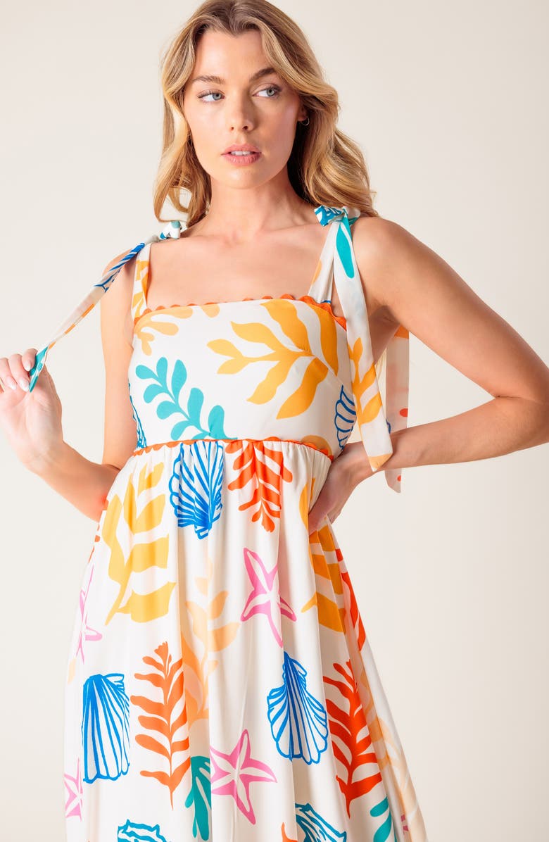 FLYING TOMATO Beach Tie Strap Empire Waist Maxi Dress, Alternate, color, 