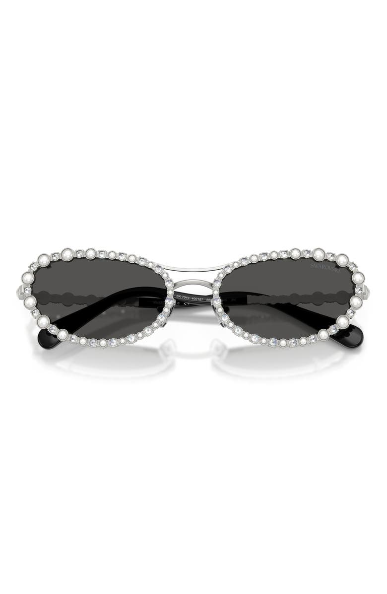 Swarovski 56mm Oval Sunglasses, Alternate, color, Silver / Dark Grey