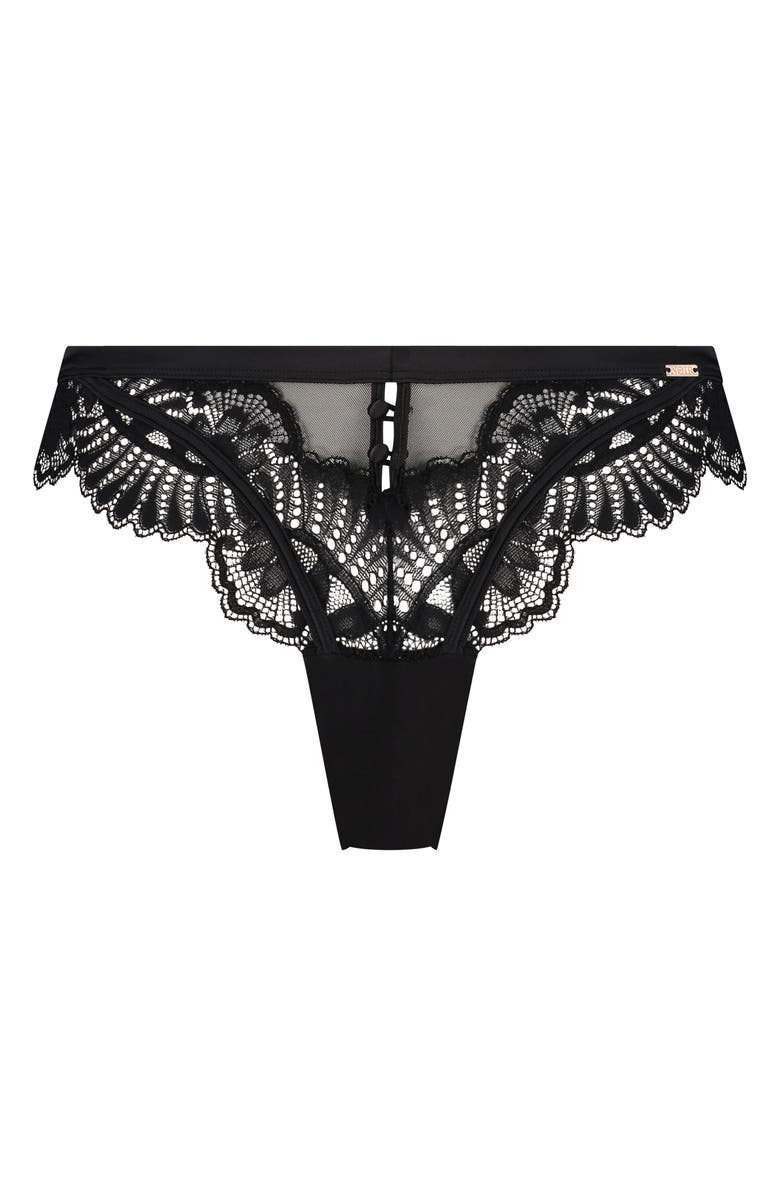 Hunkemöller Amelia Lace & Mesh Thong, Alternate, color, Caviar