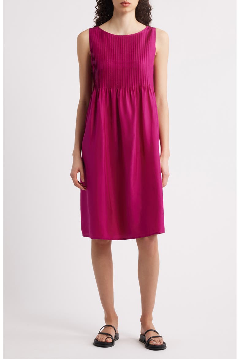 Pleated Silk Dress, Main, color, SANGRIA