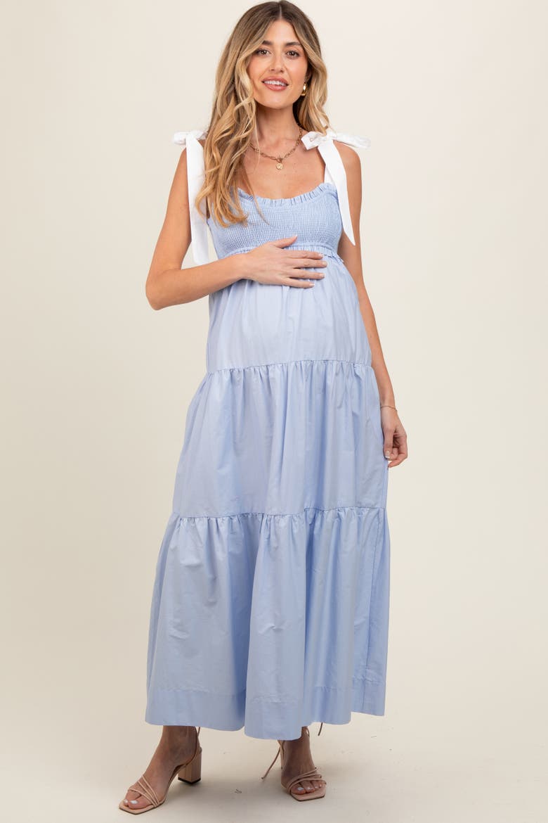 Blue Contrast Shoulder Straps Maxi Dress, Alternate, color, Light Blue