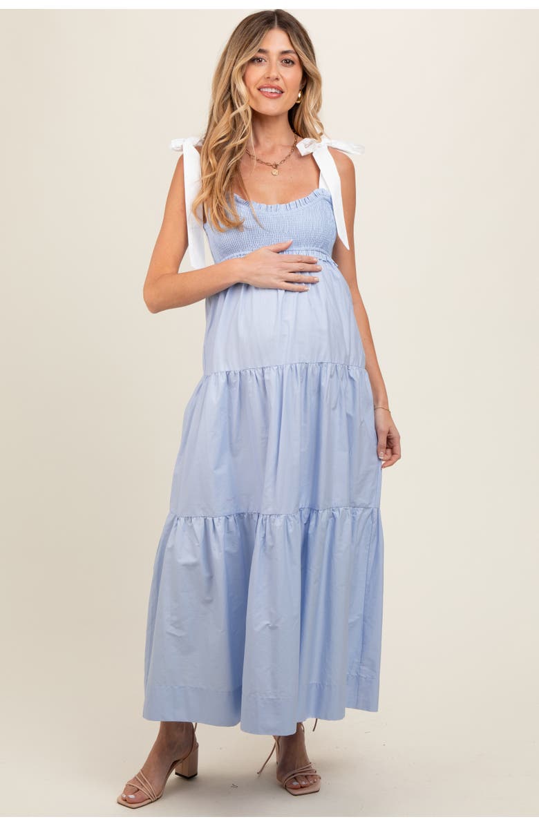 PinkBlush Blue Contrast Shoulder Straps Maxi Dress, Alternate, color, Light Blue