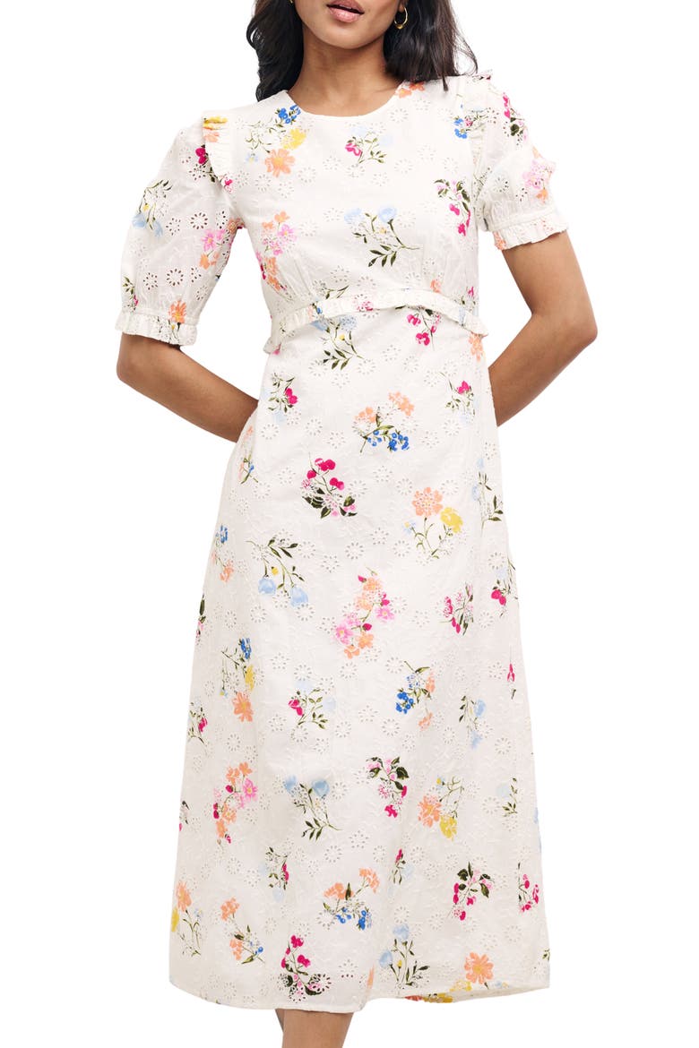 Felicia Floral Broderie Anglaise Midi Dress, Main, color, WHITE MULTI