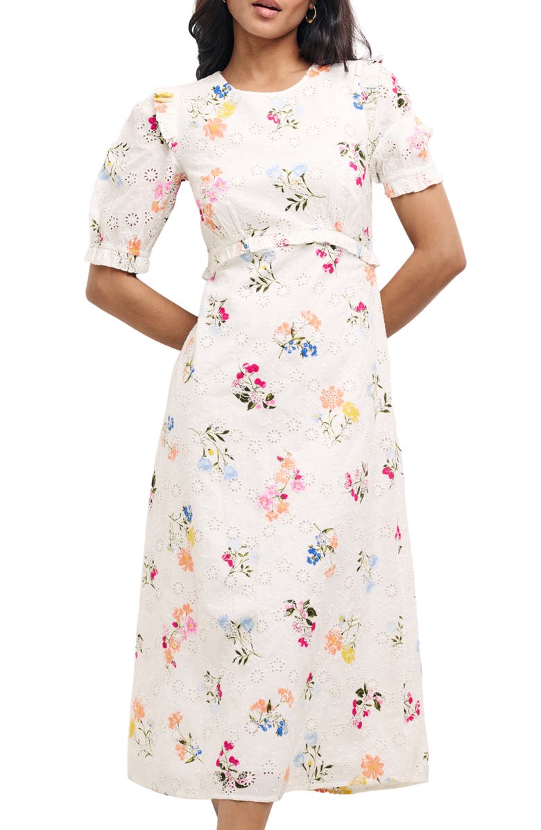 Nobody's Child Felicia Floral Broderie Anglaise Midi Dress, Main, color, 