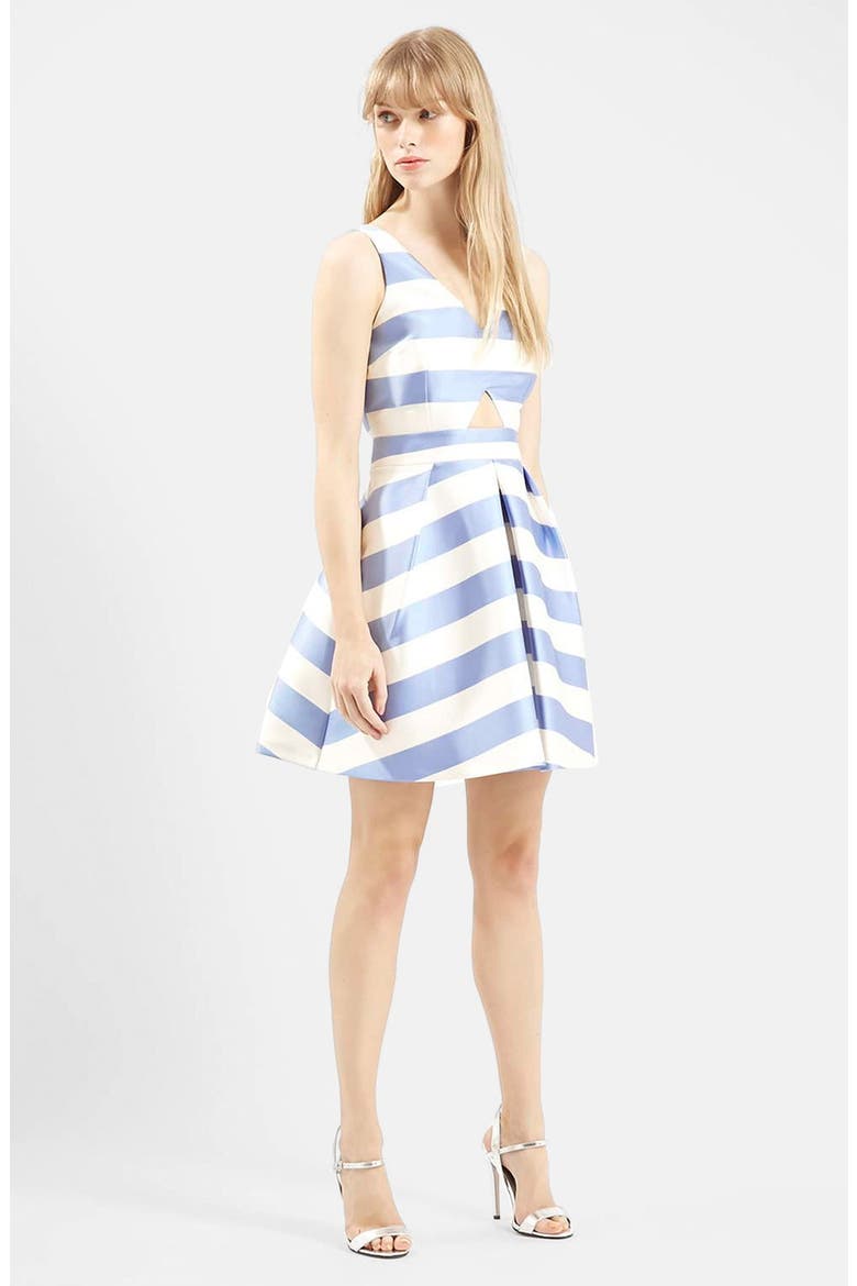 Stripe V-Neck Cutout Dress, Main, color, LIGHT BLUE MULTI