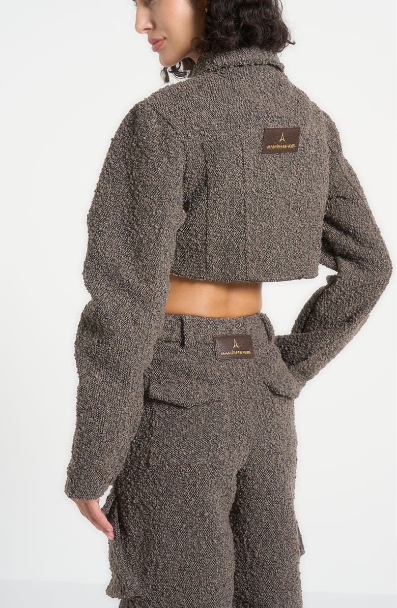 Manière De Voir Catherine Cropped Boucle Denim Jacket, Alternate, color, Brown