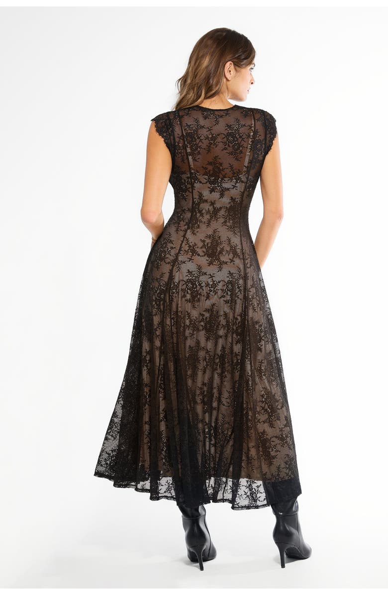 Popilush Shapewear Boho Floral Lace Front Slit Maxi Dress, Alternate, color, Beige Overflow