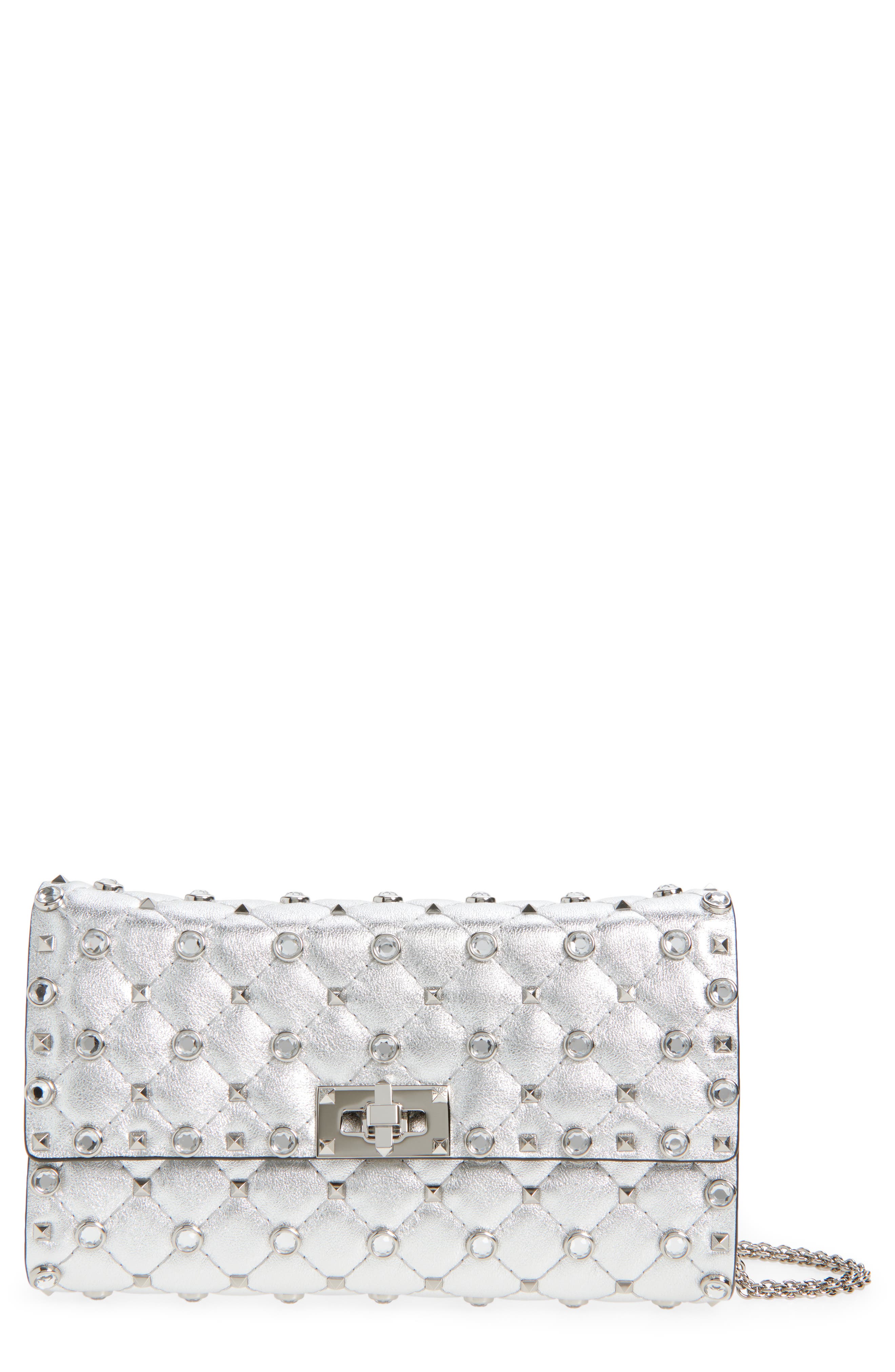 Valentino Garavani Small Rockstud Leather Shoulder Bag, Main, color, Silver Lilac