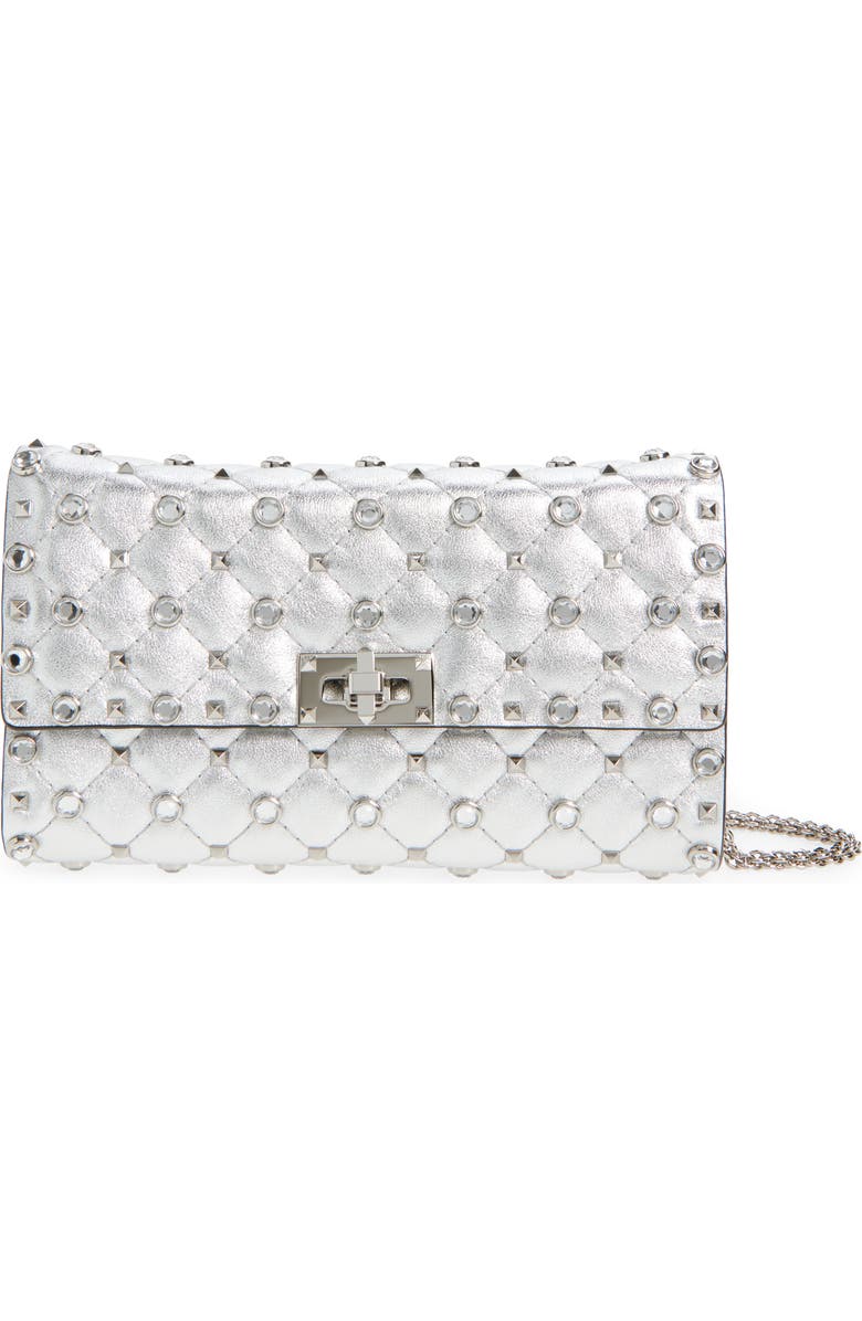 Valentino Garavani Small Rockstud Leather Shoulder Bag, Main, color, Silver Lilac