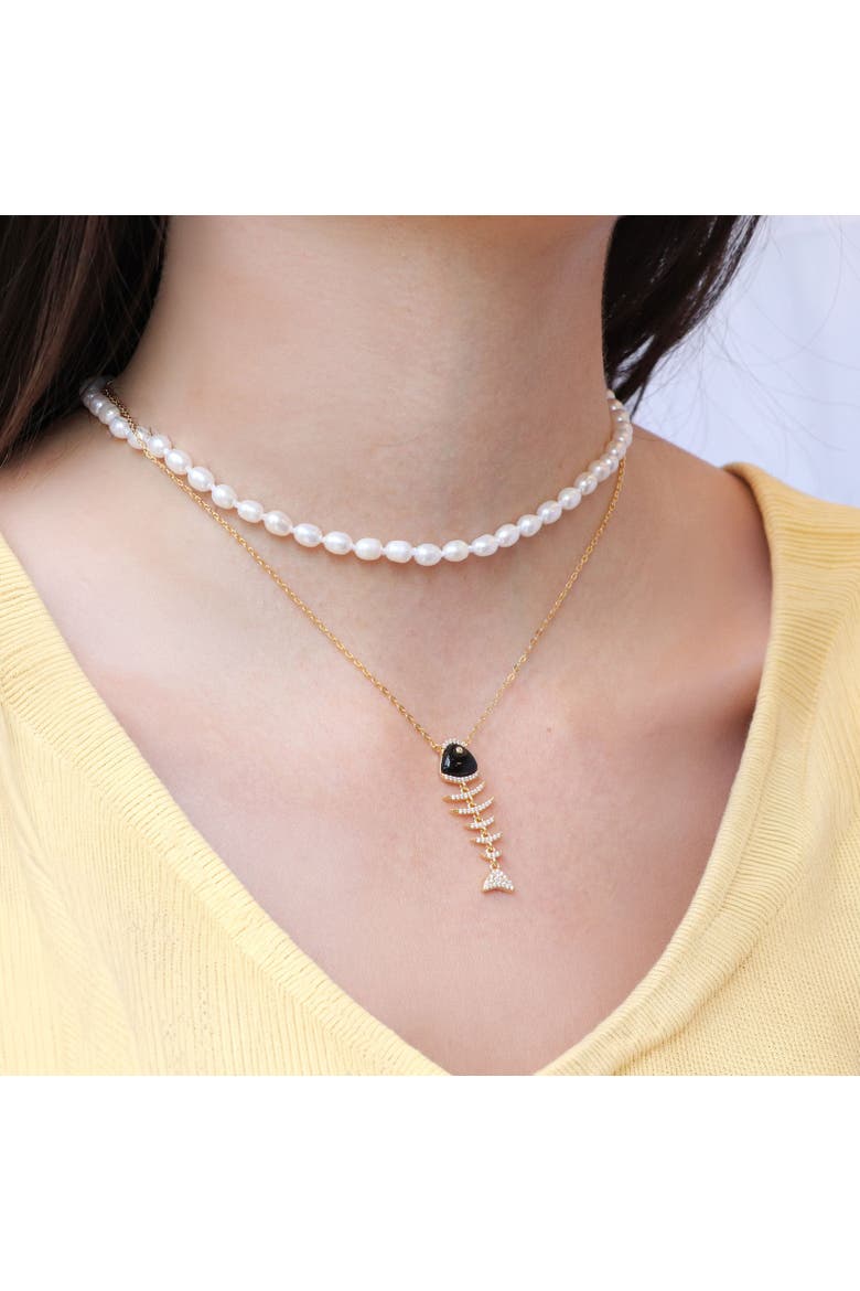 Onyx Fish Necklace, Alternate, color, Onyx