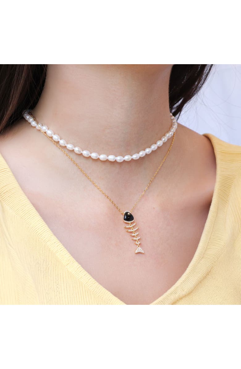 The Lovery Fine Jewelry Onyx Fish Necklace, Alternate, color, Onyx