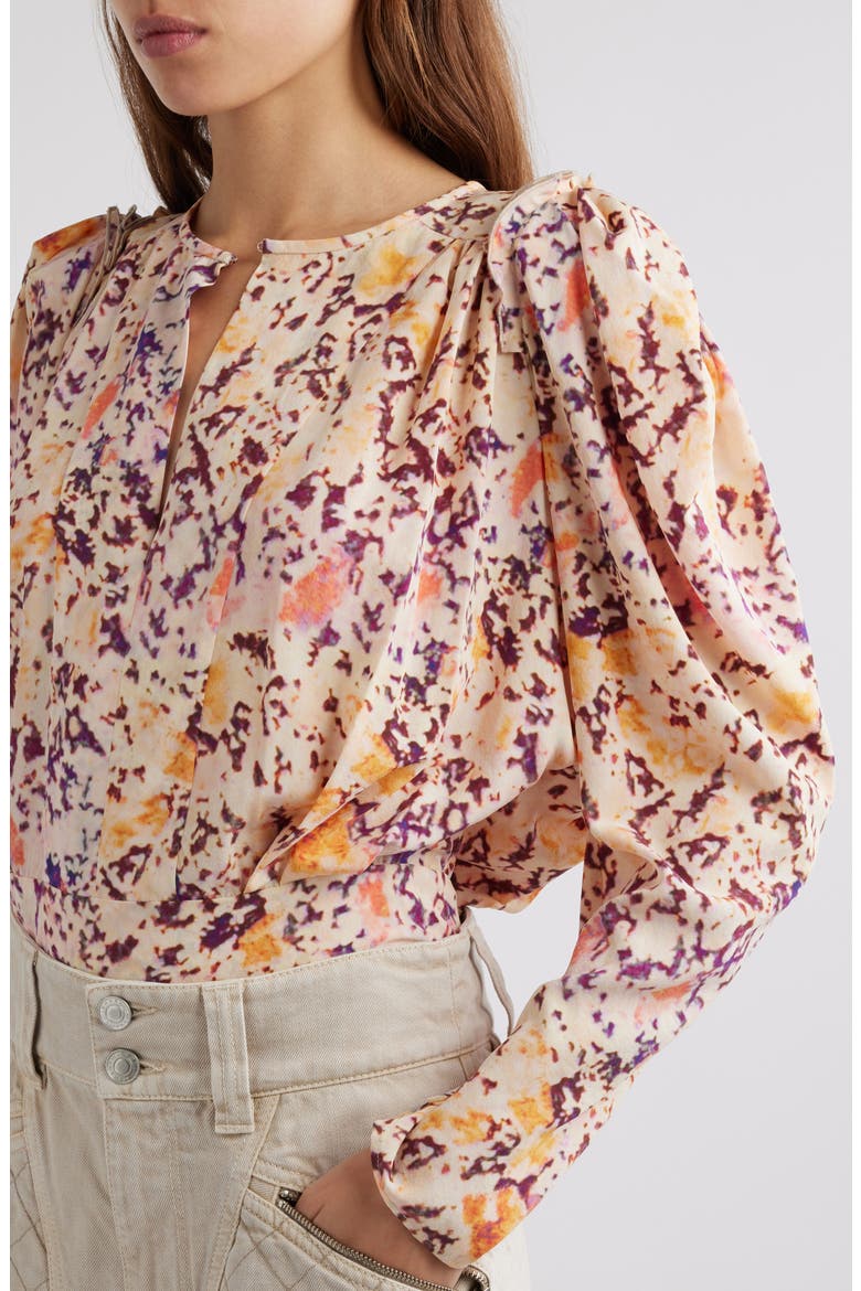 Zarga Abstract Print Stretch Silk Top, Alternate, color, ECRU/ PLUM