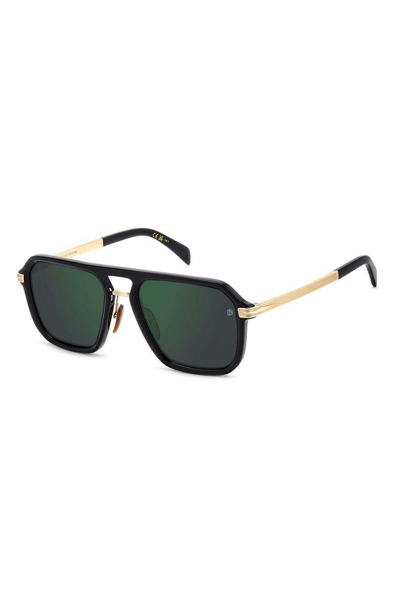David Beckham Eyewear 56mm Navigator Sunglasses, Alternate, color, Black Gold/ Green Sp
