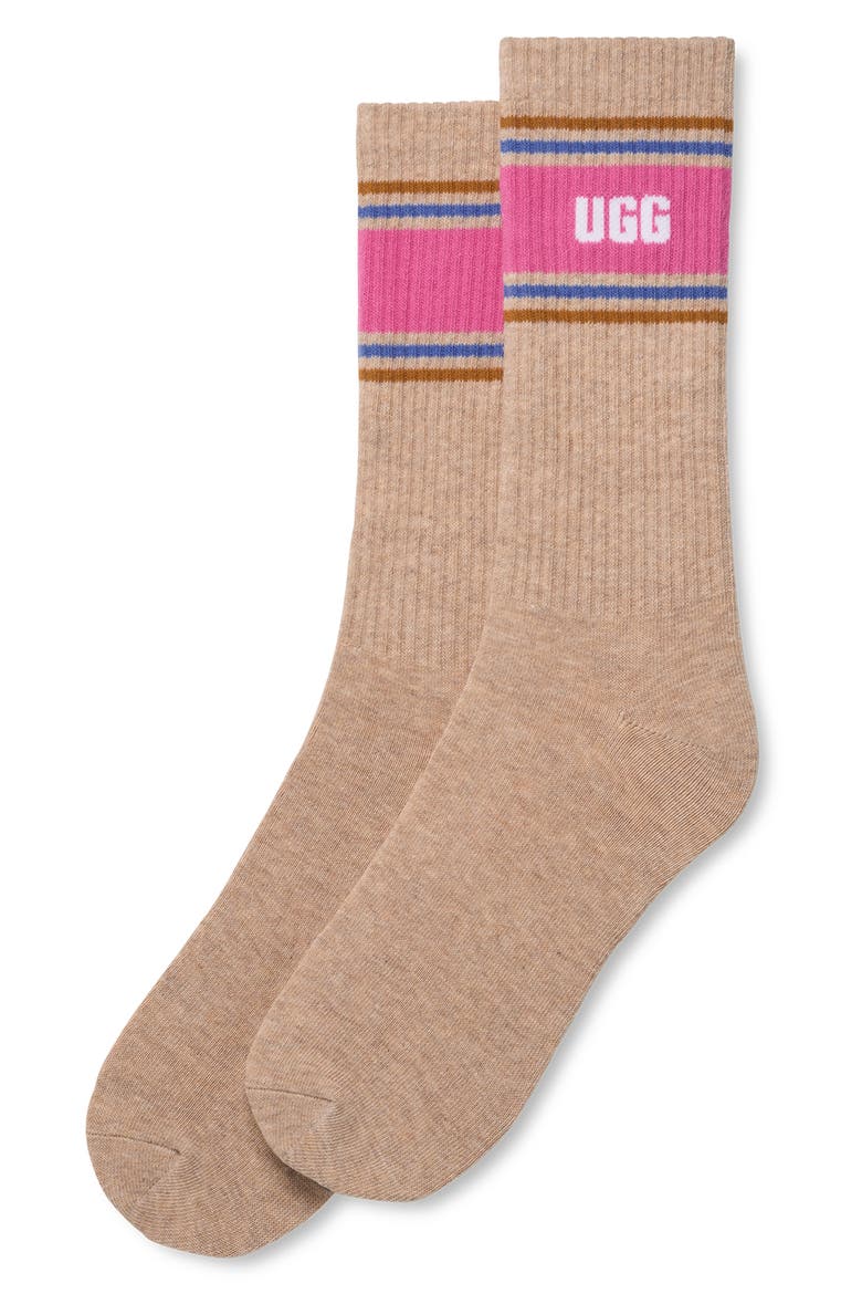 Jedlyn Varsity Cotton Blend Crew Socks, Alternate, color, SAND HEATHER / WOODVIOLET
