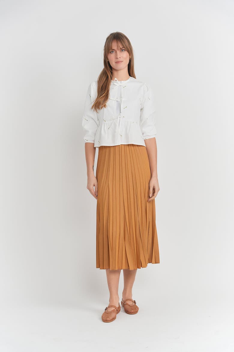 Teen Embroidered Cotton Blouse - Bow Tie, Puff Sleeves, Peplum, Alternate, color, White