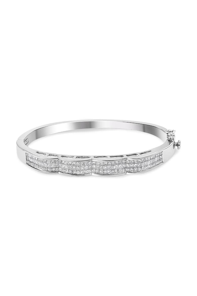 14K White Gold 3 1/3 Cttw Invisible Princess Diamond Wave Bangle Bracelet, Main, color, White