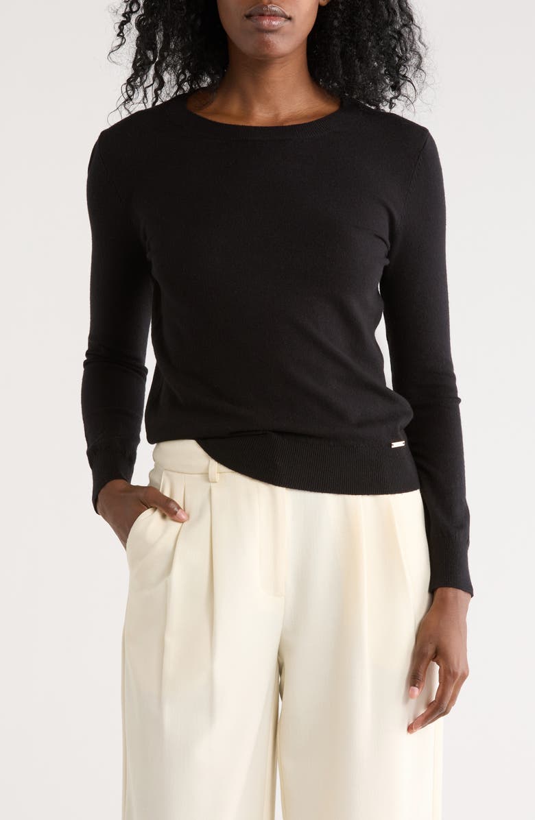 T Tahari Crewneck Sweater, Main, color, Black