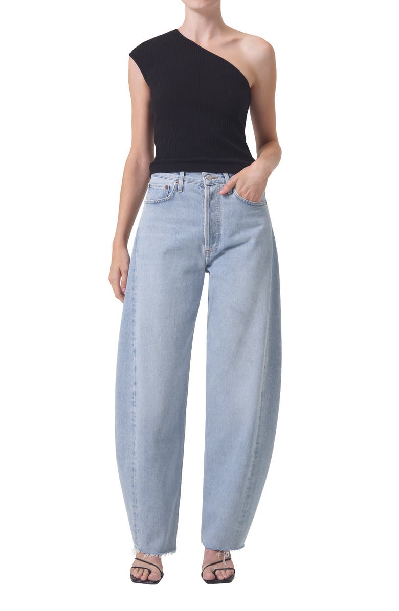 AGOLDE Luna Pieced High Waist Raw Hem Barrel Jeans, Alternate, color, 