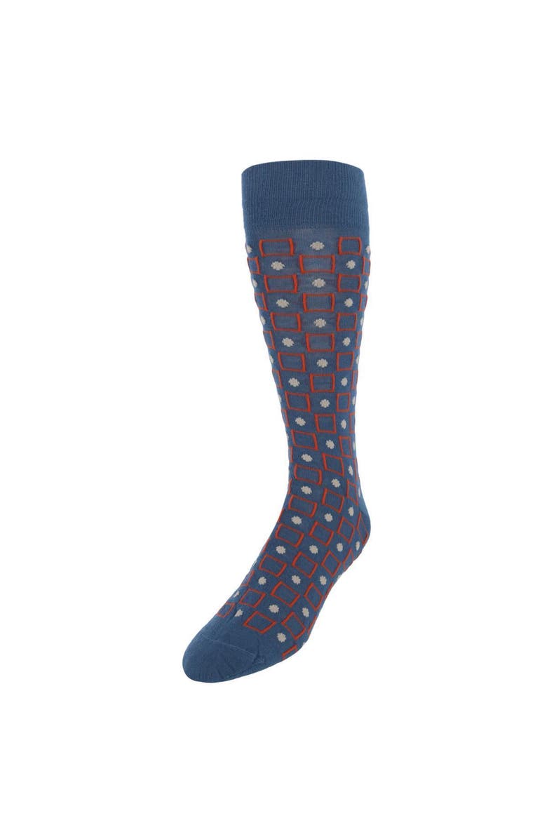 Trafalgar Aurelien Square and Circle Patterned Mercerized Cotton Mid-Calf  Socks, Main, color, Blue